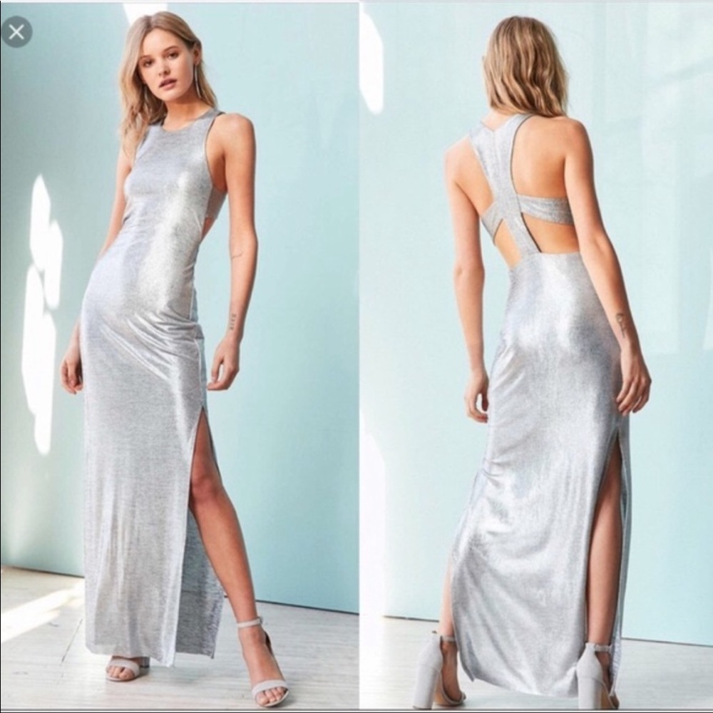 Urban outfitters silver maxi cut-out dress. Size L